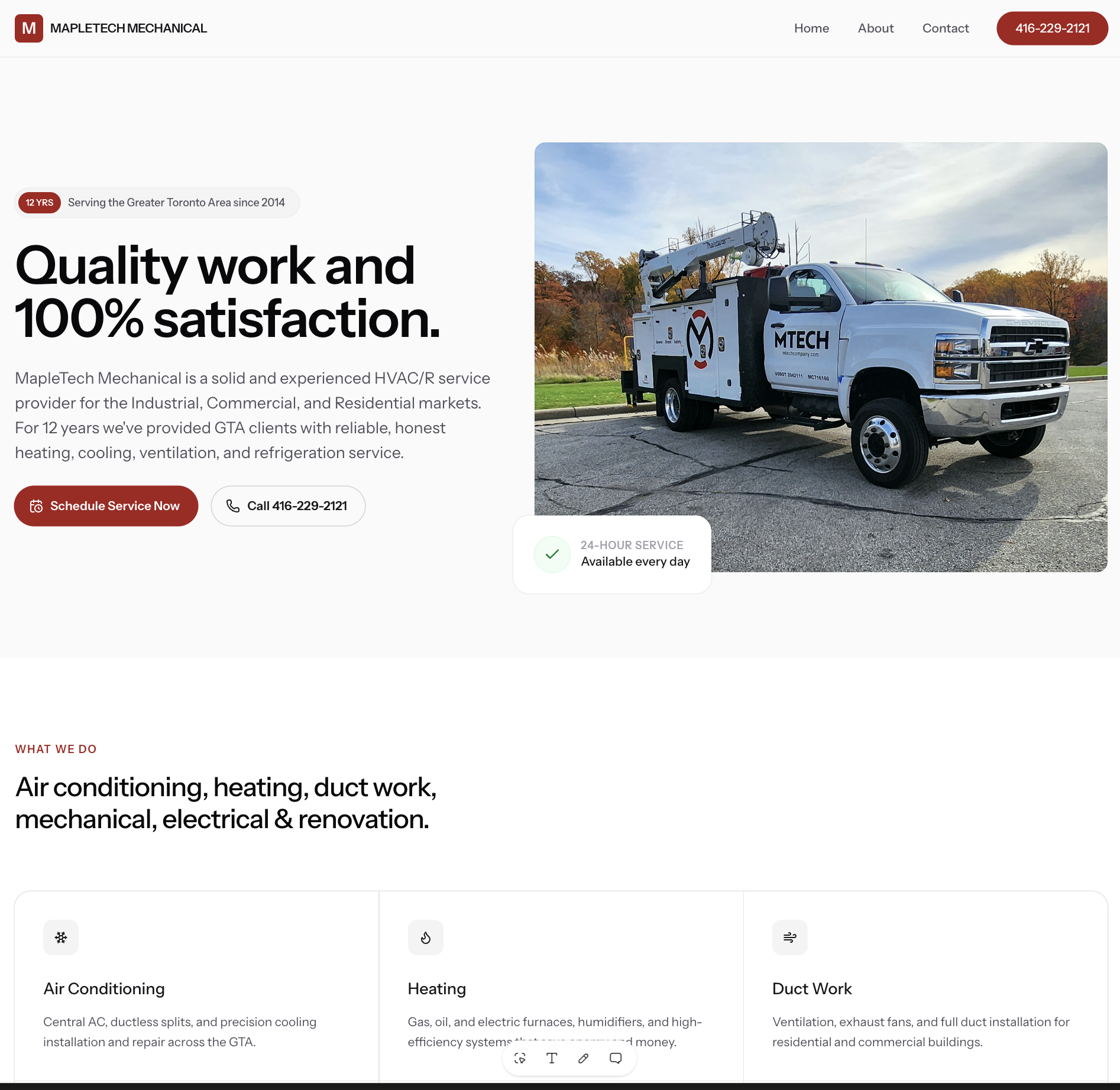 MapleTech Mechanical website after redesign by OnLead